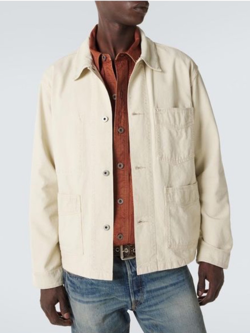 RRL Ralph Lauren Twill Worker Jacket Chore Coat Off-White Cream Mens Size XXL